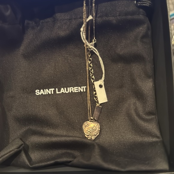 SAINT LAURENT Silver-Tone Charm HEART & BIRD Pendant Necklace - Picture 2 of 3